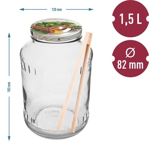 Буркан 1,5 л, fi 82/6 с цветна капачка + щипки - 2