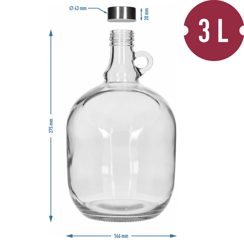 Дамаджана Dama 3 L, с метална винтова капачка fi 43 mm и дръжка - 5
