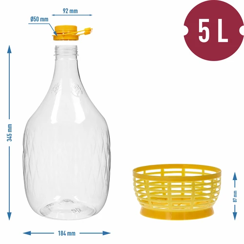 Дамаджана Dama 5 L PET, с винтова капачка, дръжка и кошничка - 6