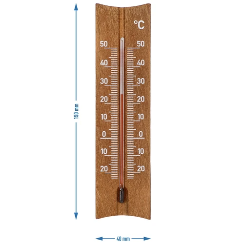 Дървен стаен термометър (-20 до +50°C), тъмнокафяв, 15 cm - 5