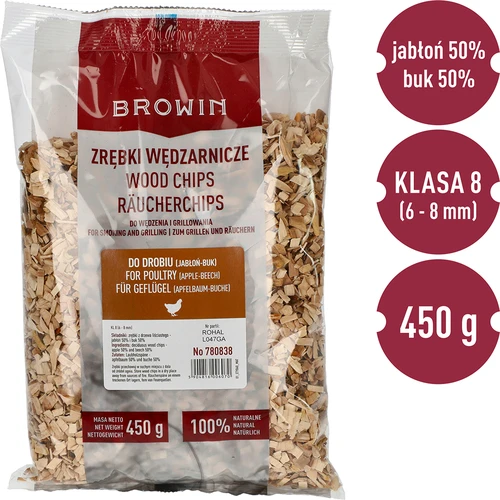 Дървесен чипс за опушване/гриловане, 50% ябълка + 50% бук, 450 г, кл. 8 - 3