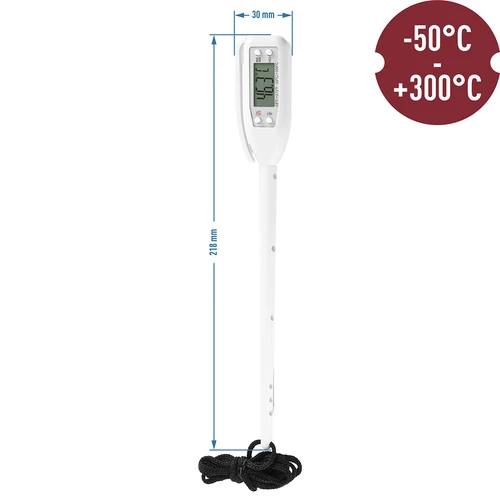 Електронен кухненски термометър (-50°C до +300°C) с калъф, бял - 2
