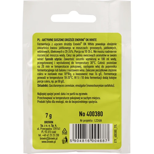 Enovini® OK WHITE - винени дрожди, понижаващи киселинността 7 г - 2