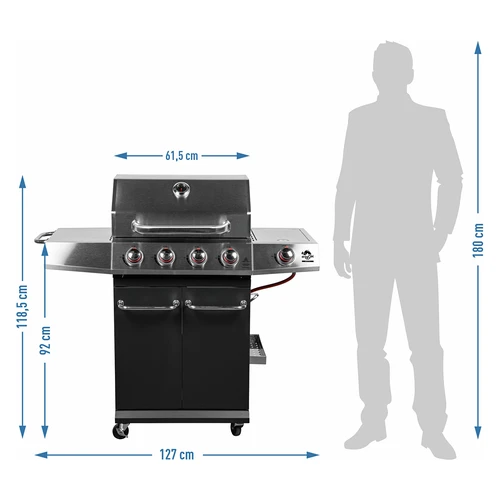 Газов грил dragON BBQ101, 11,7 kW, черно-сребрист - 10