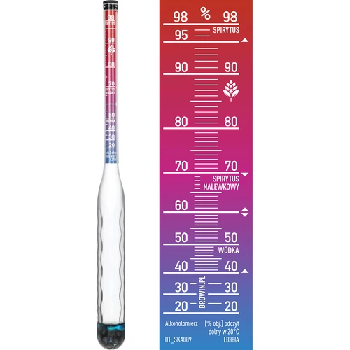 Нечуплив алкохолометър с пробирка, диапазон на измерване 20-98% - 4