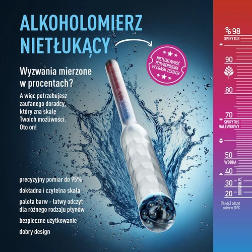 Нечуплив алкохолометър с пробирка, обхват на измерване 20-98% - 6