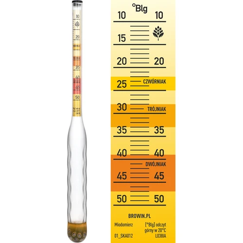 Нечуплив ареометър за медовина с пробирка, обхват на измерване 10–50°Blg - 4