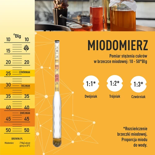 Нечуплив ареометър за медовина с пробирка, обхват на измерване 10–50°Blg - 6