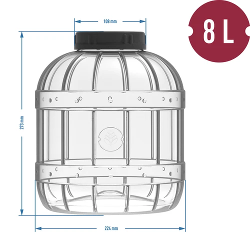 Нечуплив, многофункционален буркан с черна винтова капачка, 8 L - 3