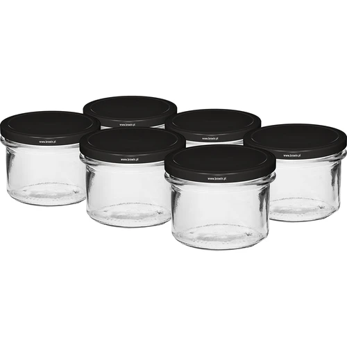 Прав буркан 235 ml (фи82) с черна капачка, 6 бр.