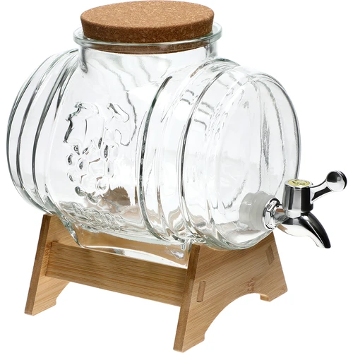 Стъклено буренце 3 L с широко гърло, коркова тапа, поставка и кранче