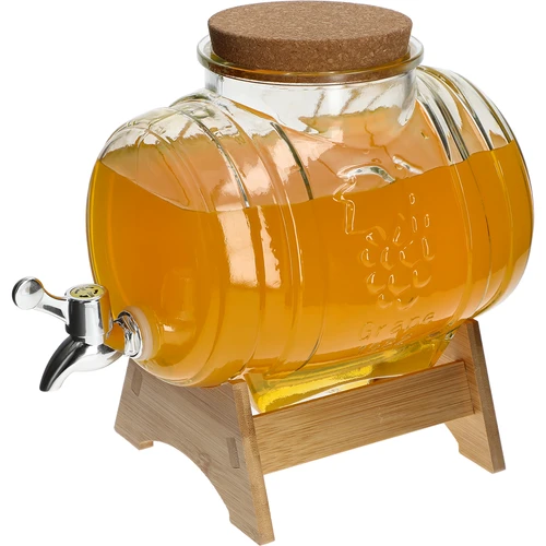 Стъклено буренце 3 L с широко гърло, коркова тапа, поставка и кранче - 4