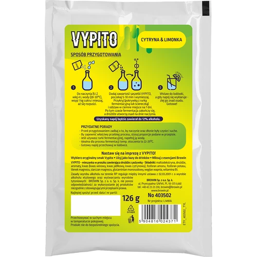 VYPITO 12%, саше за 18 коктейла - Лимон & лайм, 126 g - 2