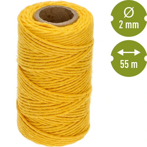 Жълт памучен шнур 2 mm/55 m/100 g - 4